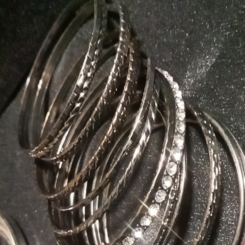 14 blackened silver mix match Elegant Silver Bangle Set.
